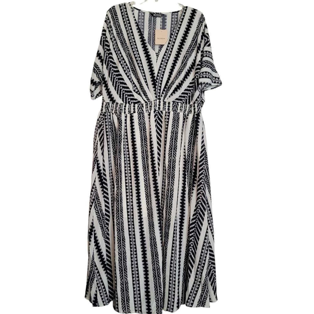NWT-BloomChic Solid Geometric Dolman Sleeve Pocket Shirred Split Hem Dre… - Picture 7 of 15
